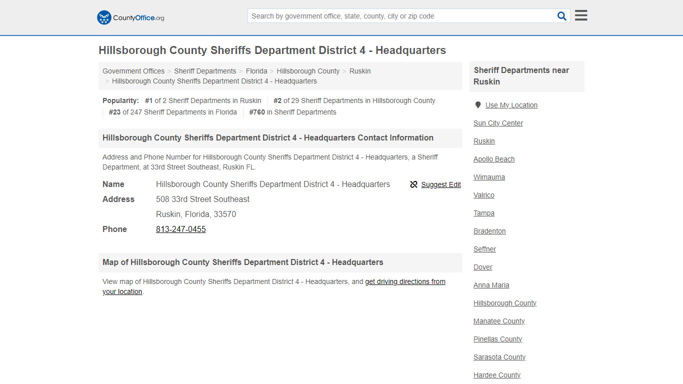 Hillsborough County Sheriffs Department District 4 - County Office
